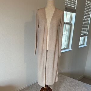 White House Black Market Long Open-Front Cardigan in Light Taupe